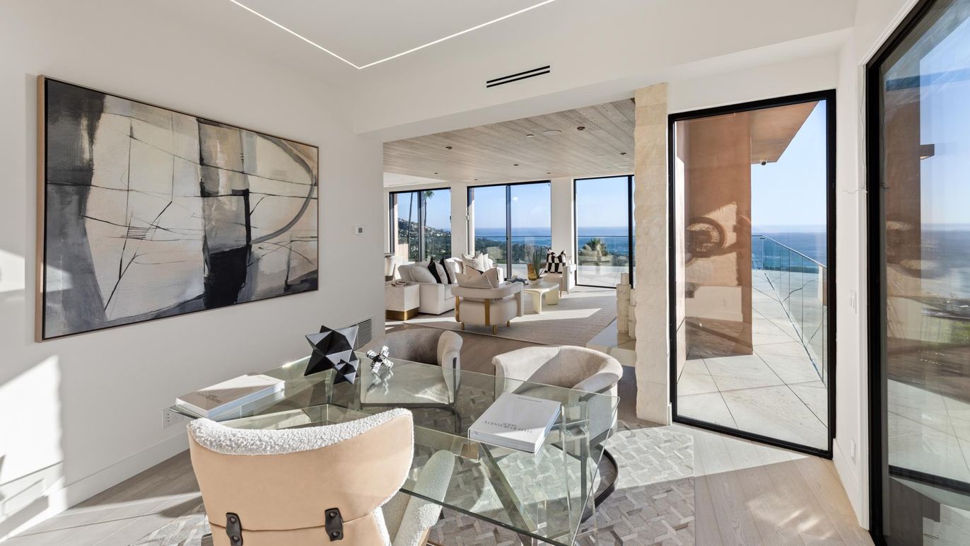 Dining room, Interior, Living room, Recessed Lighting, Water, Wooden Ceilings, Wood Texture Flooring
