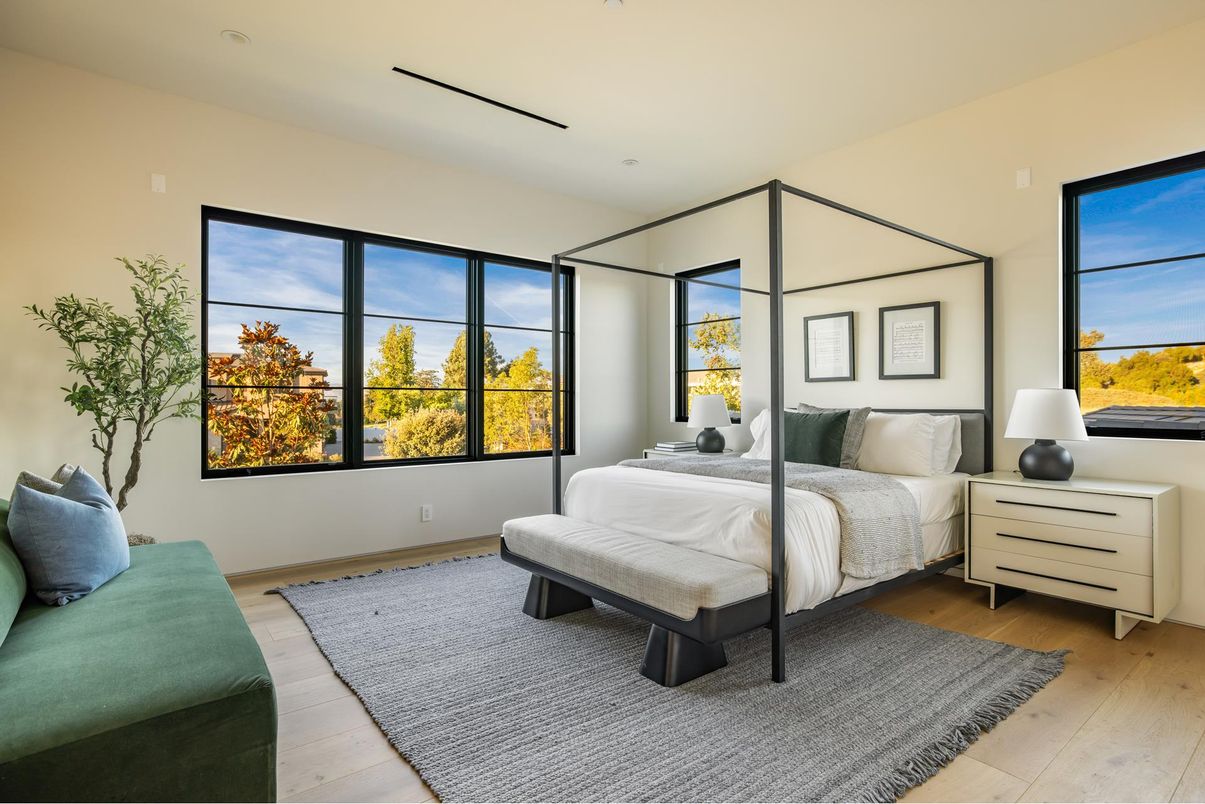 Bedroom, Interior, Recessed Lighting, Wood Texture Flooring