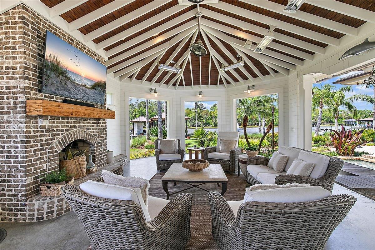 Exterior, Fireplace, Living room, Stone Walls