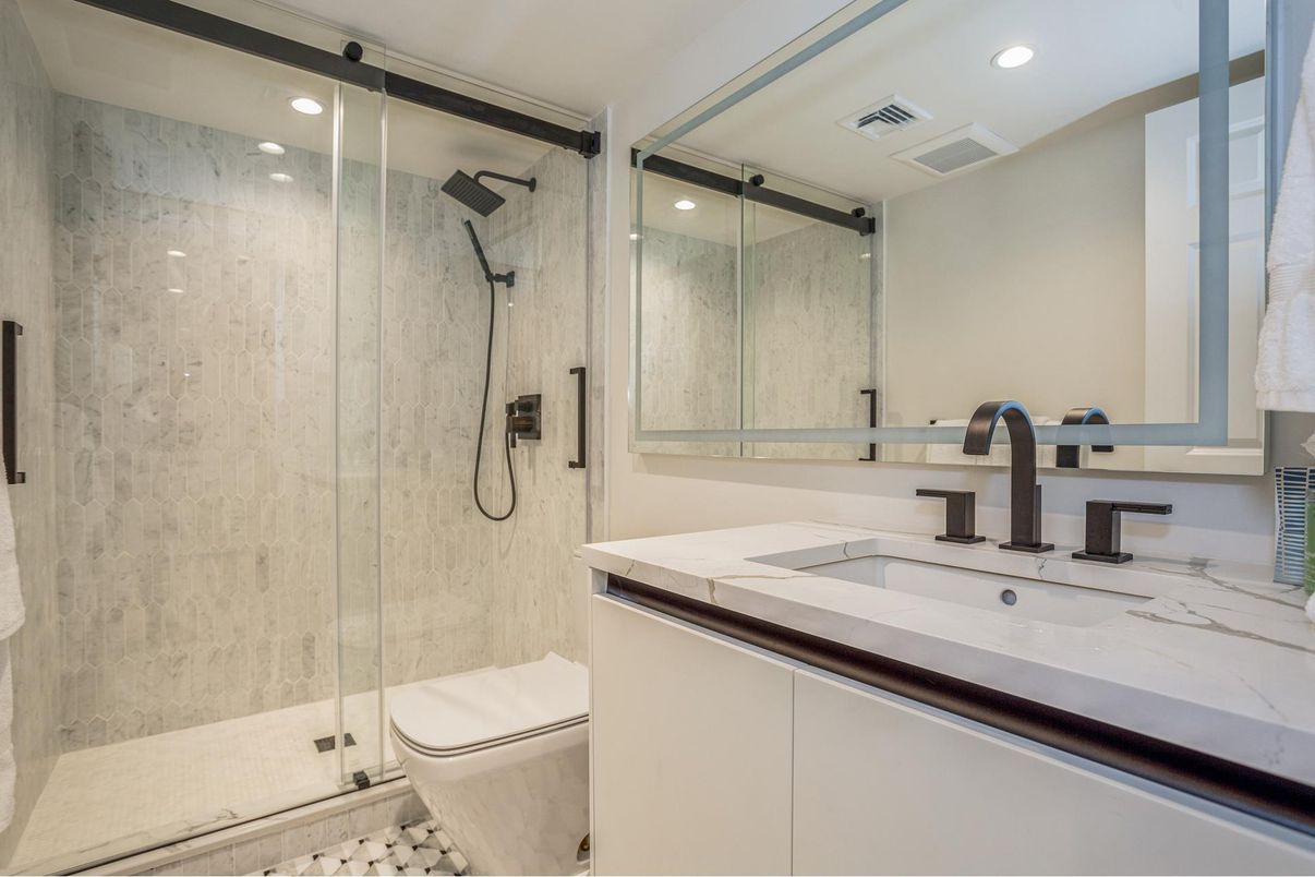 Bathroom, Glass Shower, Interior, Recessed Lighting