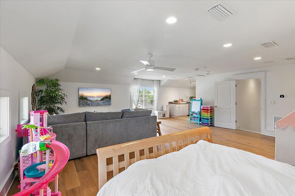 Bedroom, Interior, Recessed Lighting, Wood Texture Flooring