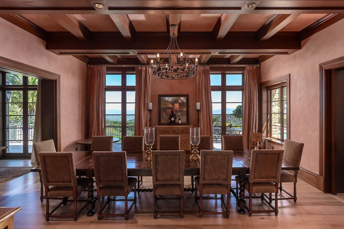 Chandelier, Dining room, Interior, Wooden Beams, Wood Texture Flooring