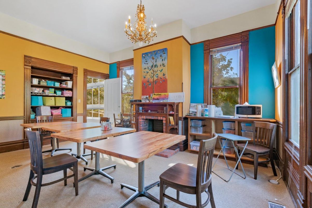 Chandelier, Fireplace, Home Office, Interior