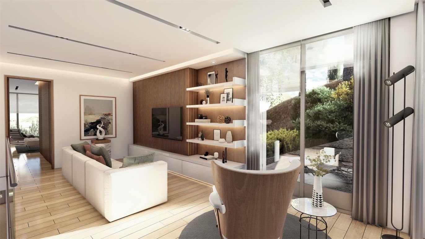 Interior, Living room, Recessed Lighting, Wood Texture Flooring