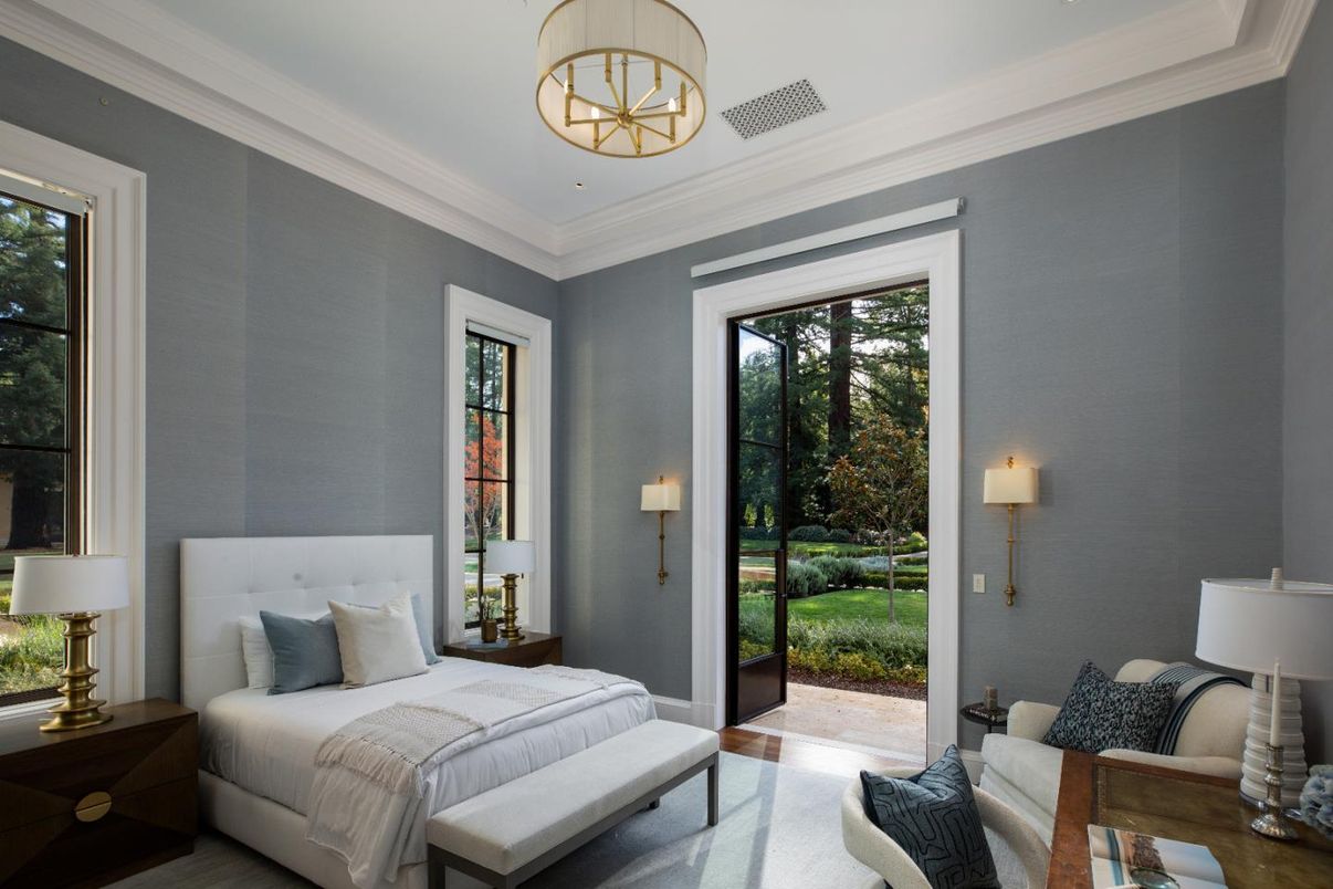 Bedroom, Interior, Pendant Lights, Wood Texture Flooring