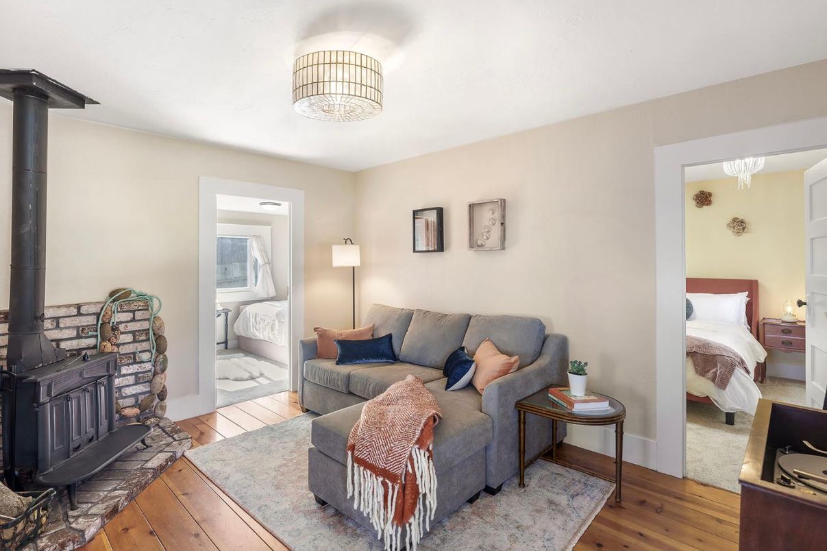 Bedroom, Fireplace, Interior, Wood Texture Flooring