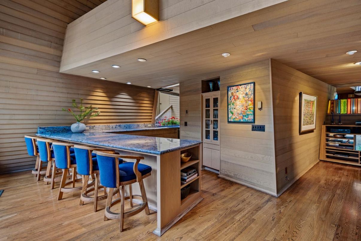 Interior, Kitchen, Recessed Lighting, Wooden Ceilings, Wood Texture Flooring, Wooden Walls