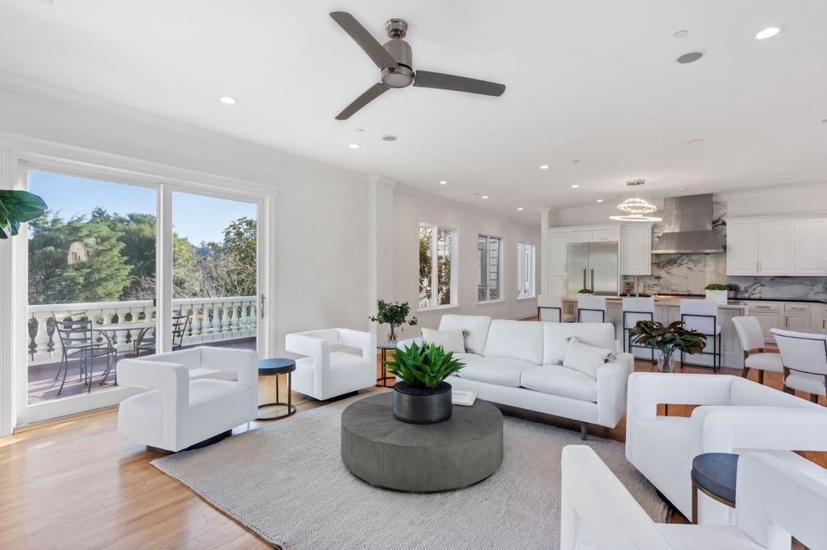 Dining room, Interior, Kitchen, Living room, Recessed Lighting, Stainless Steel Appliances, Wood Texture Flooring