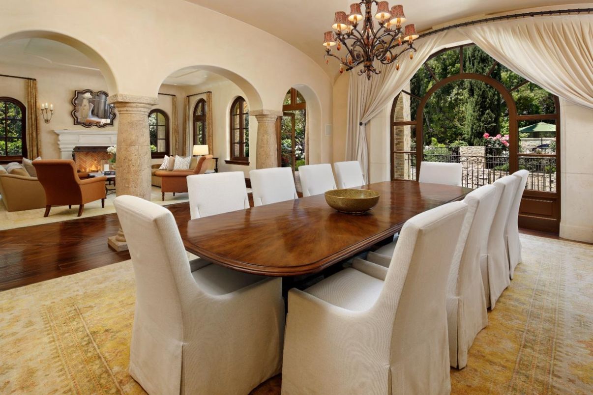 Chandelier, Dining room, Fireplace, Interior, Living room, Wood Texture Flooring