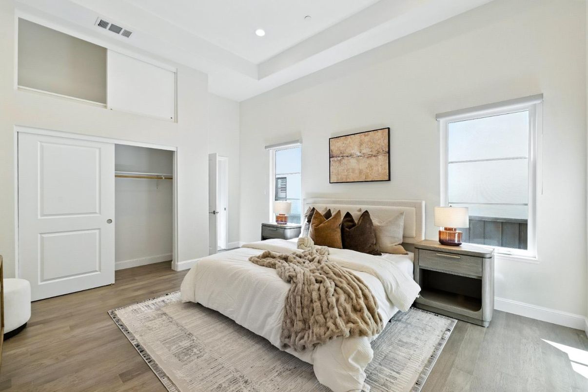 Bedroom, Interior, Recessed Lighting, Wood Texture Flooring