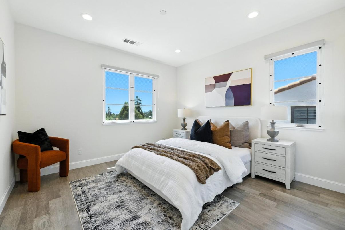Bedroom, Interior, Recessed Lighting, Wood Texture Flooring