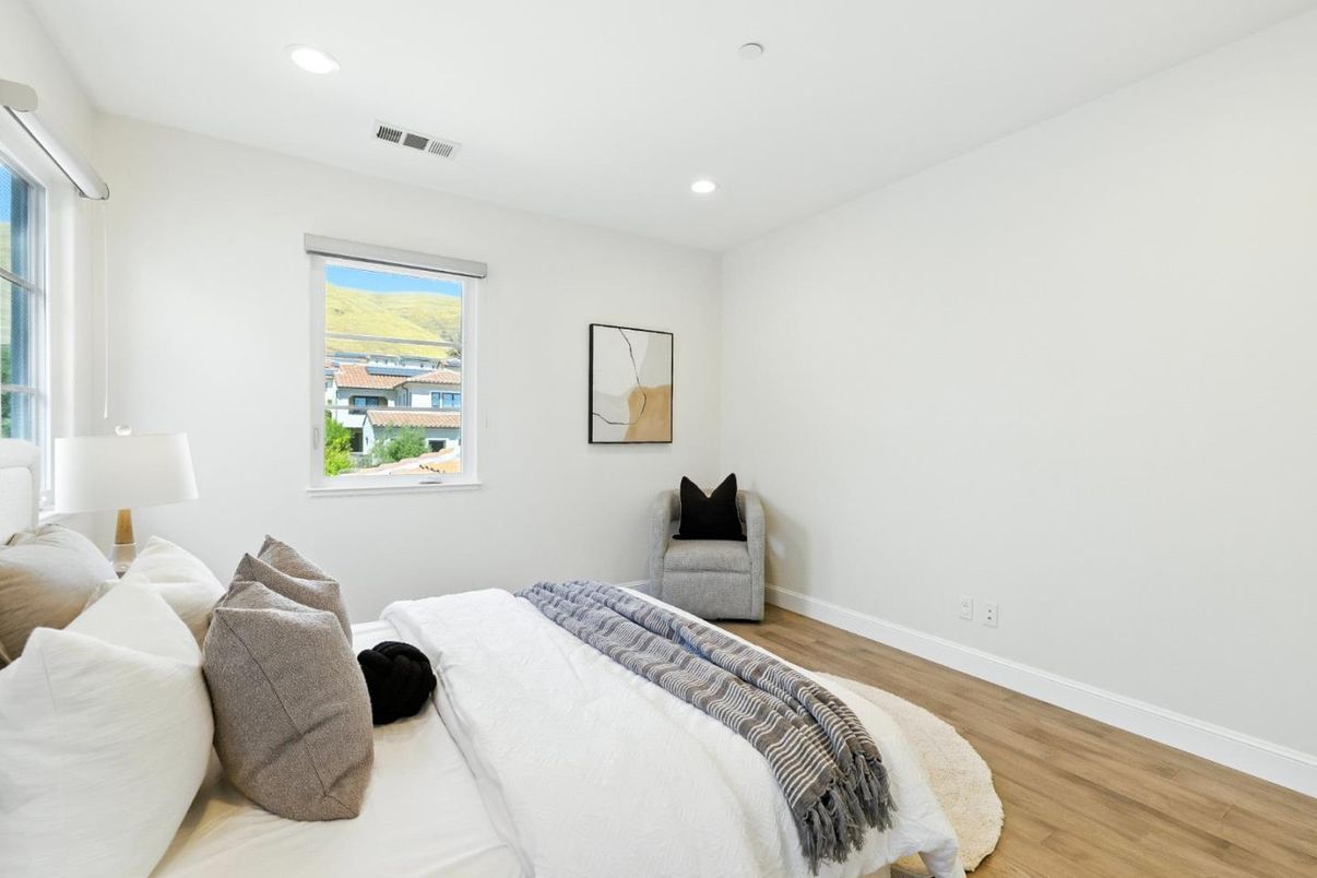Bedroom, Interior, Recessed Lighting, Wood Texture Flooring