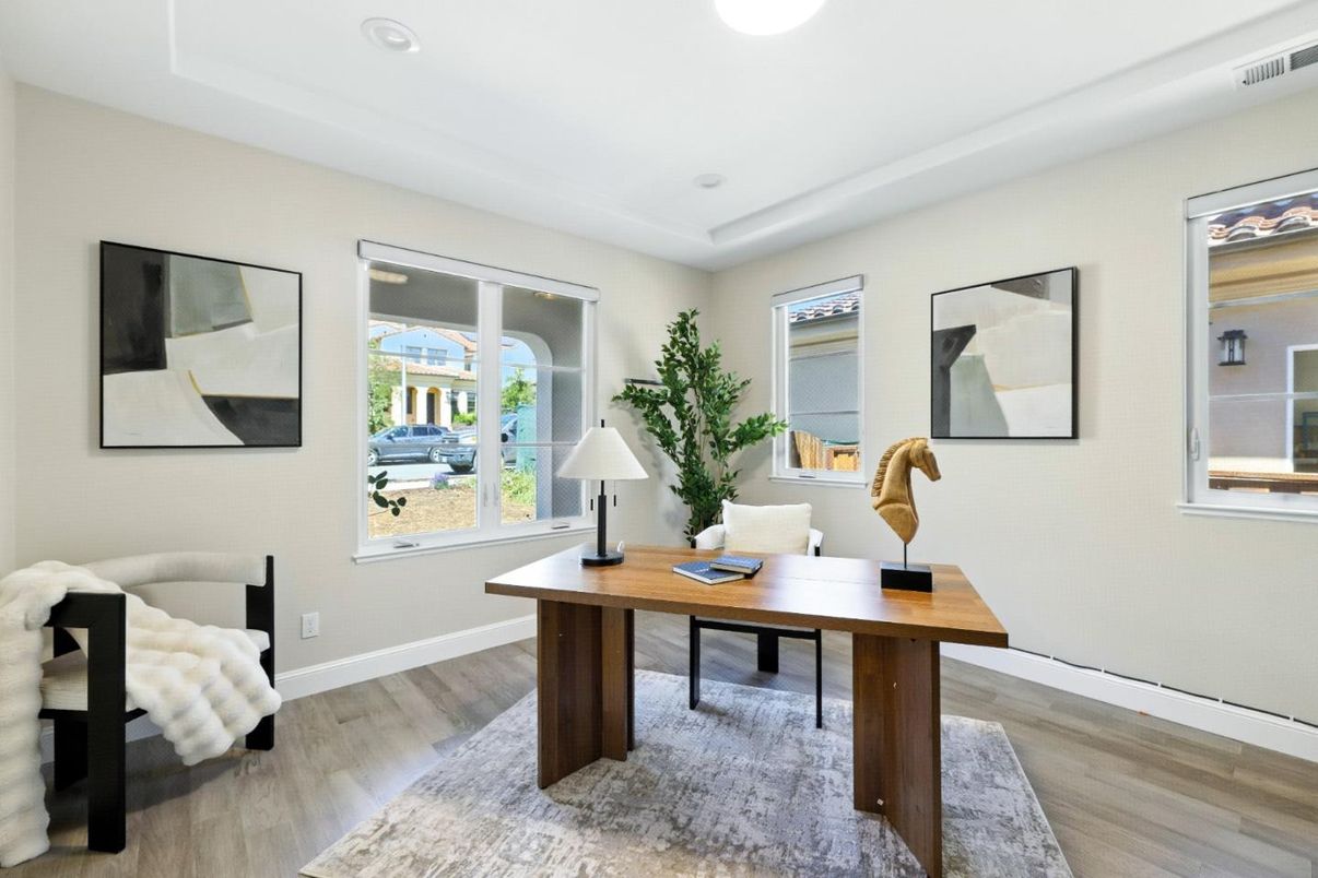 Home Office, Interior, Recessed Lighting, Wood Texture Flooring