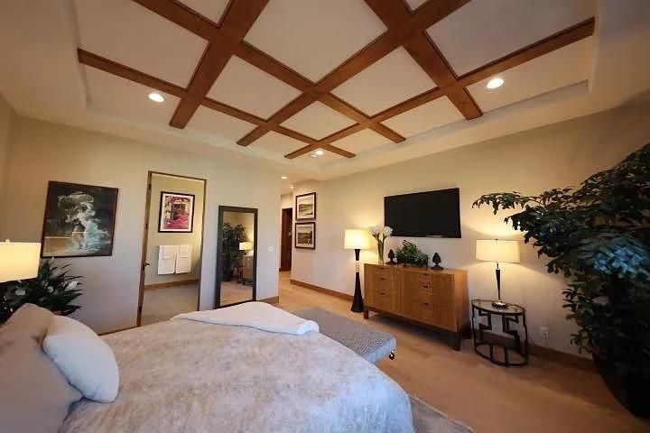 Bedroom, Interior, Recessed Lighting, Wooden Beams