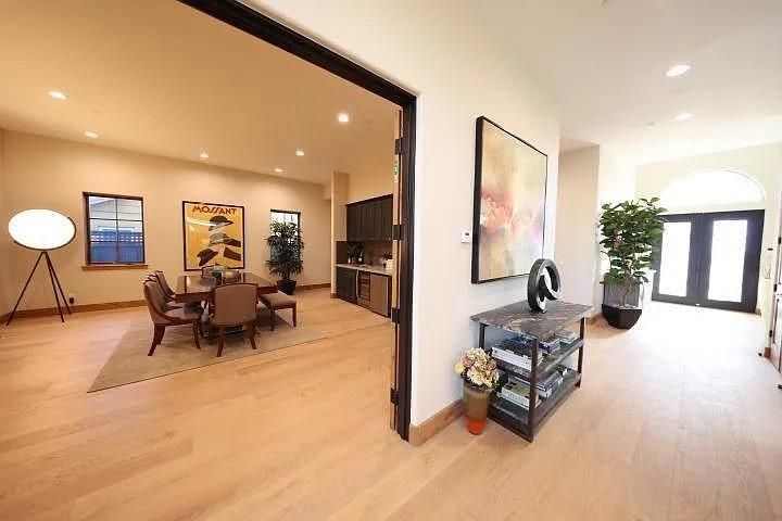 Dining room, Interior, Recessed Lighting, Wood Texture Flooring