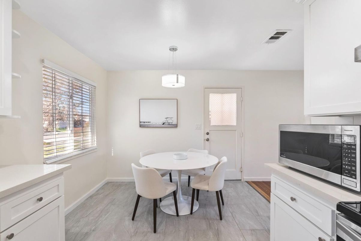 Dining room, Interior, Pendant Lights, Wood Texture Flooring