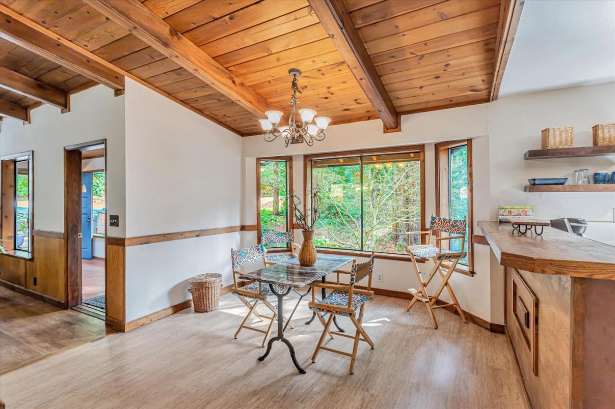 Chandelier, Dining room, Interior, Wooden Beams, Wooden Ceilings, Wood Texture Flooring