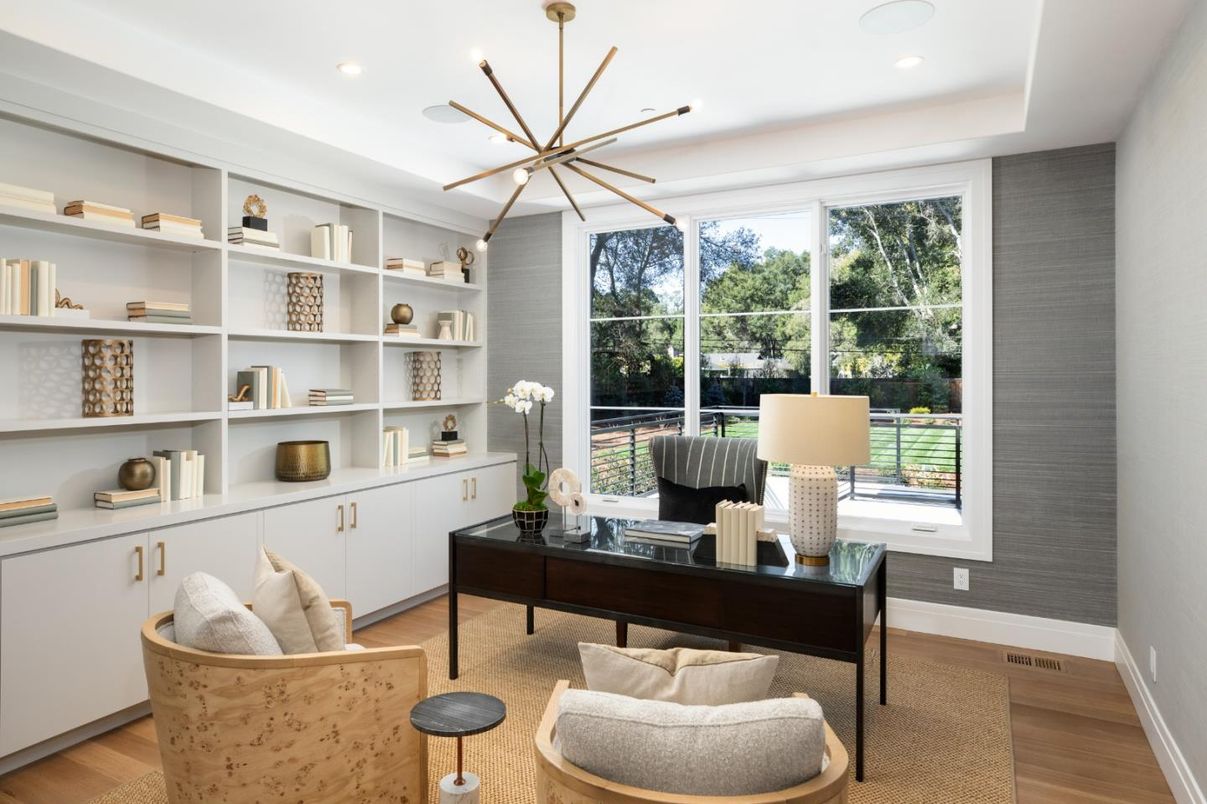 Home Office, Interior, Pendant Lights, Recessed Lighting, Wood Texture Flooring