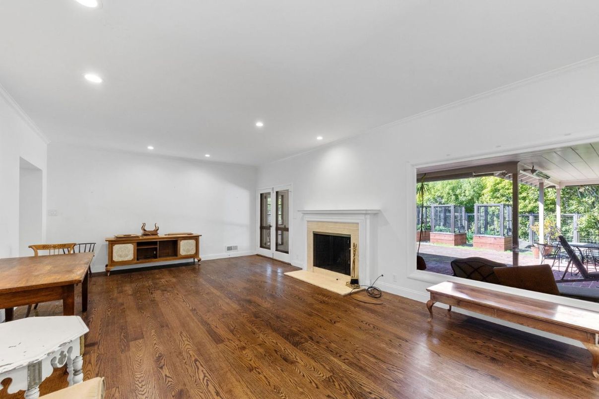 Fireplace, Interior, Recessed Lighting, Wood Texture Flooring
