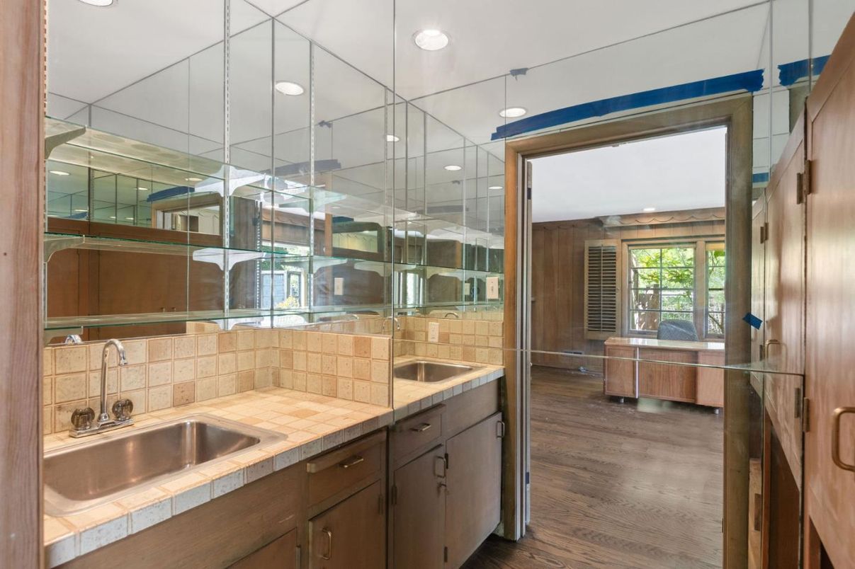 Bathroom, Glass Shower, Interior, Recessed Lighting, Tile Countertops, Wood Texture Flooring