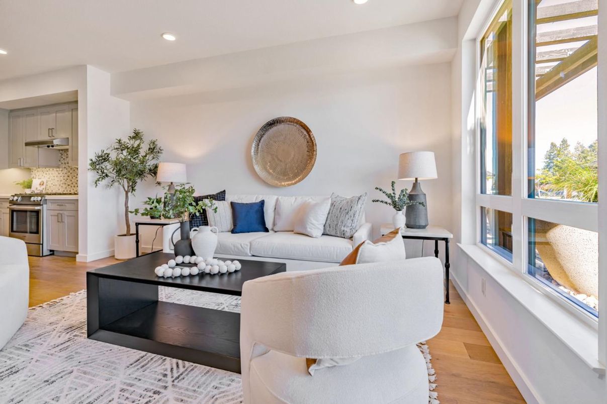 Interior, Kitchen, Living room, Recessed Lighting, Stainless Steel Appliances, Wood Texture Flooring