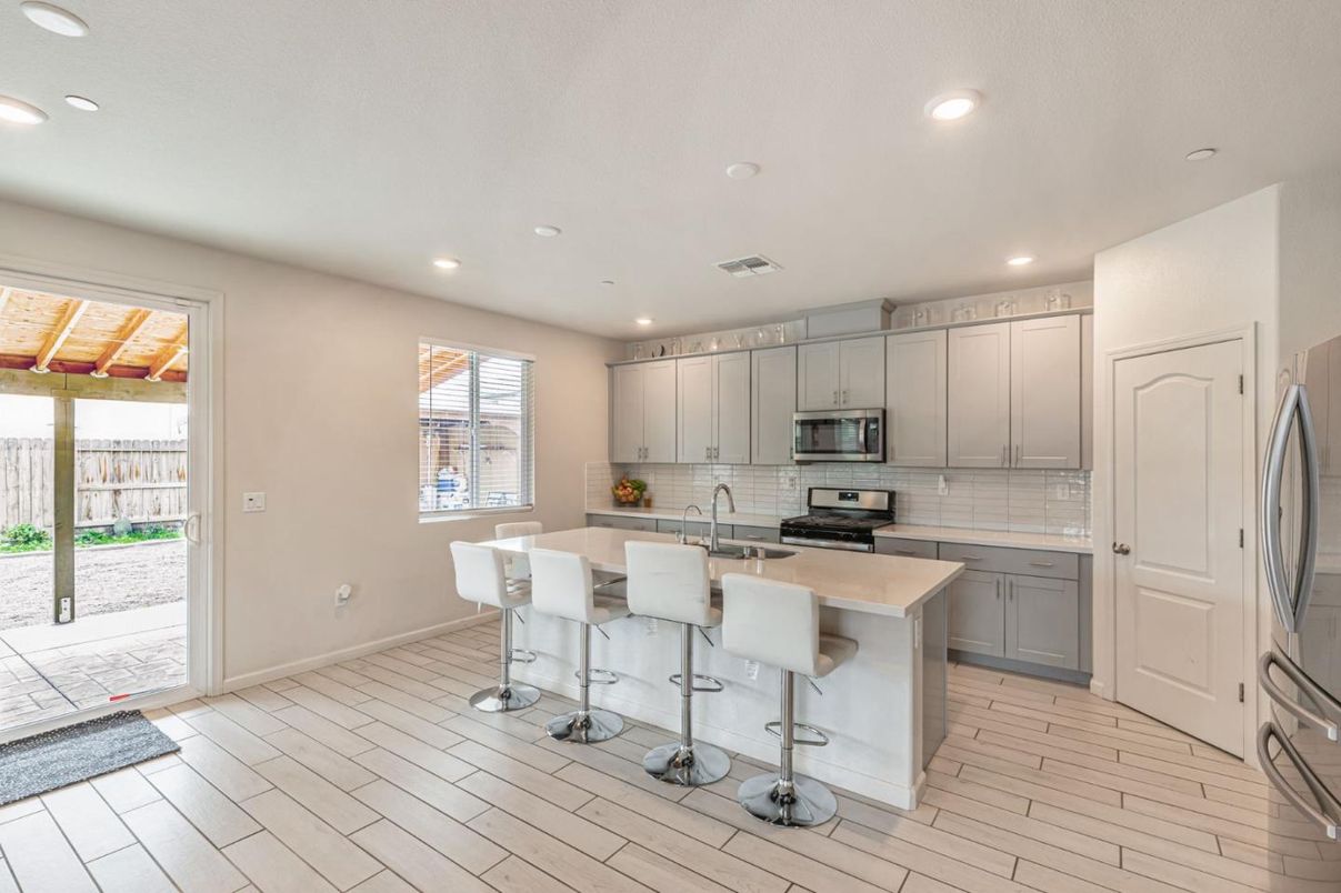 Interior, Kitchen, Recessed Lighting, Wood Texture Flooring