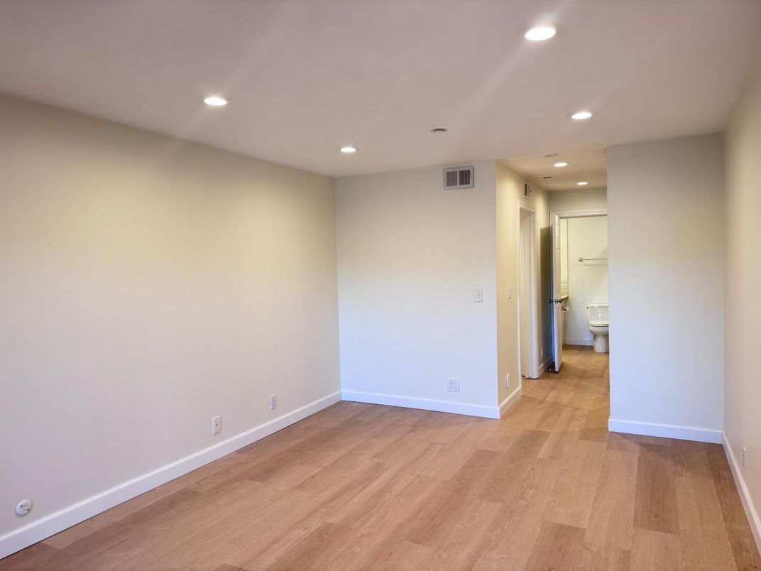 Bathroom, Empty room, Interior, Recessed Lighting, Wood Texture Flooring