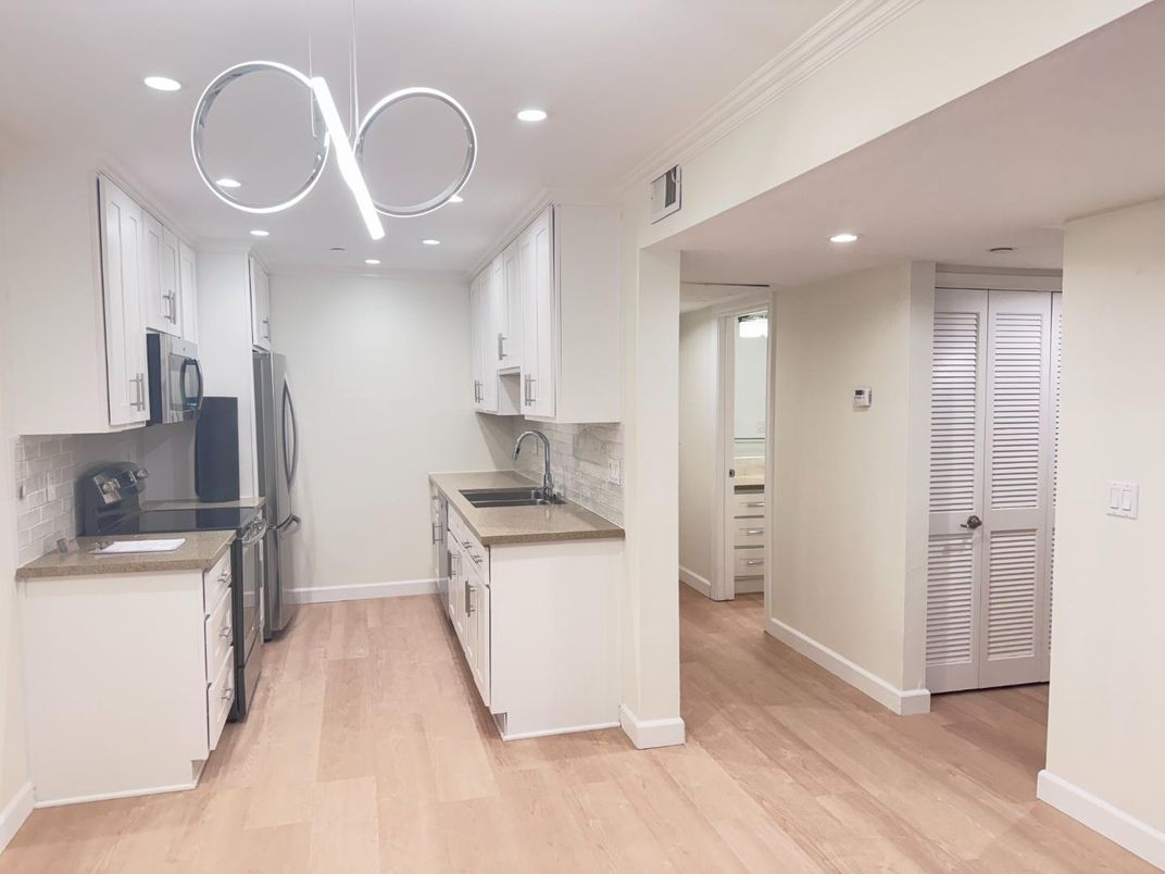 Interior, Kitchen, Recessed Lighting, Wood Texture Flooring