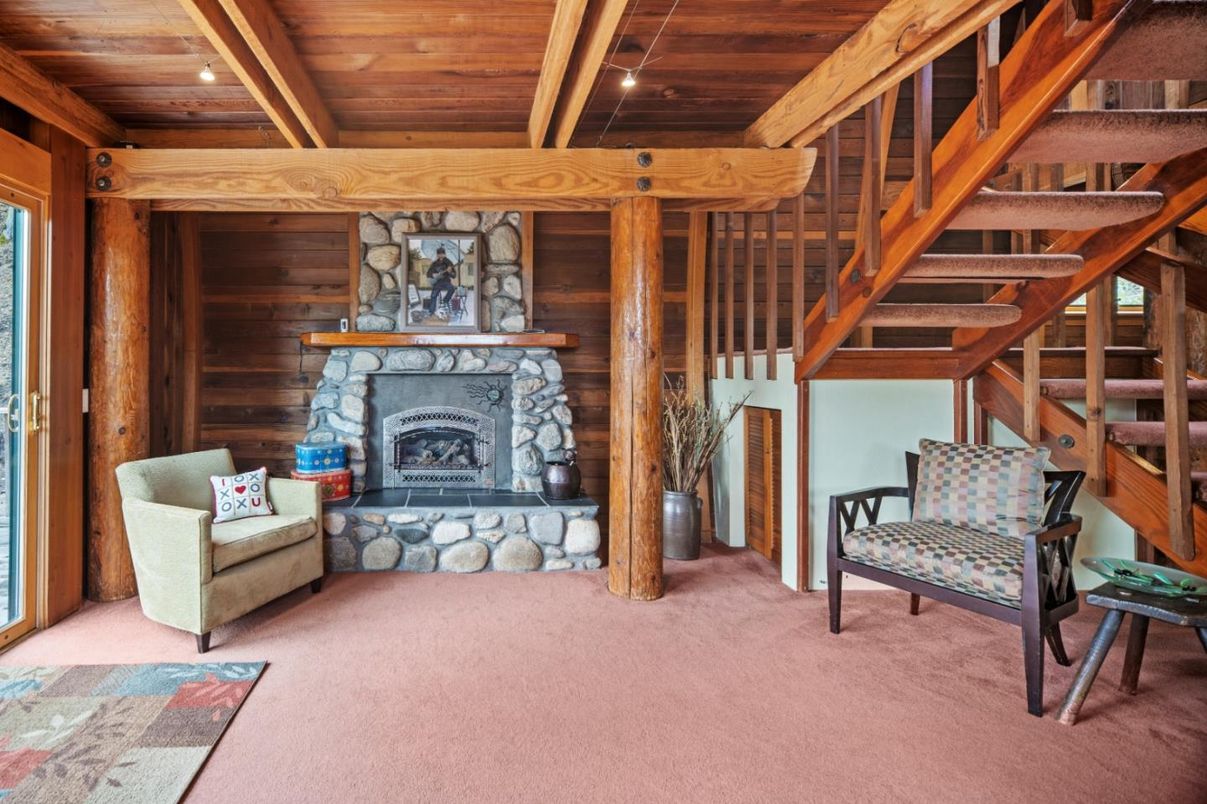 Fireplace, Interior, Recessed Lighting, Wooden Beams, Wooden Ceilings, Wooden Walls