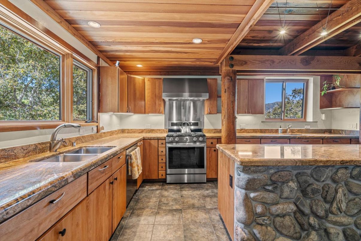 Interior, Kitchen, Recessed Lighting, Stainless Steel Appliances, Wooden Beams, Wooden Ceilings