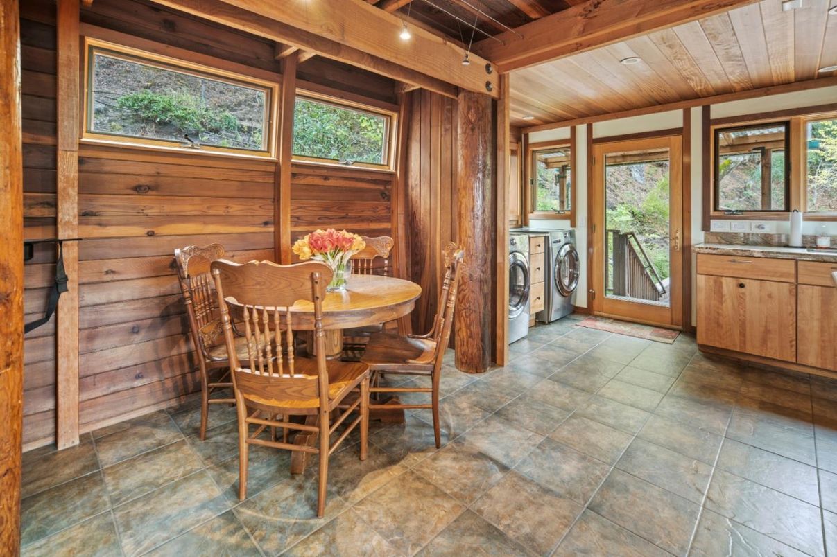 Dining room, Interior, Washer, Wooden Beams, Wooden Ceilings, Wooden Walls