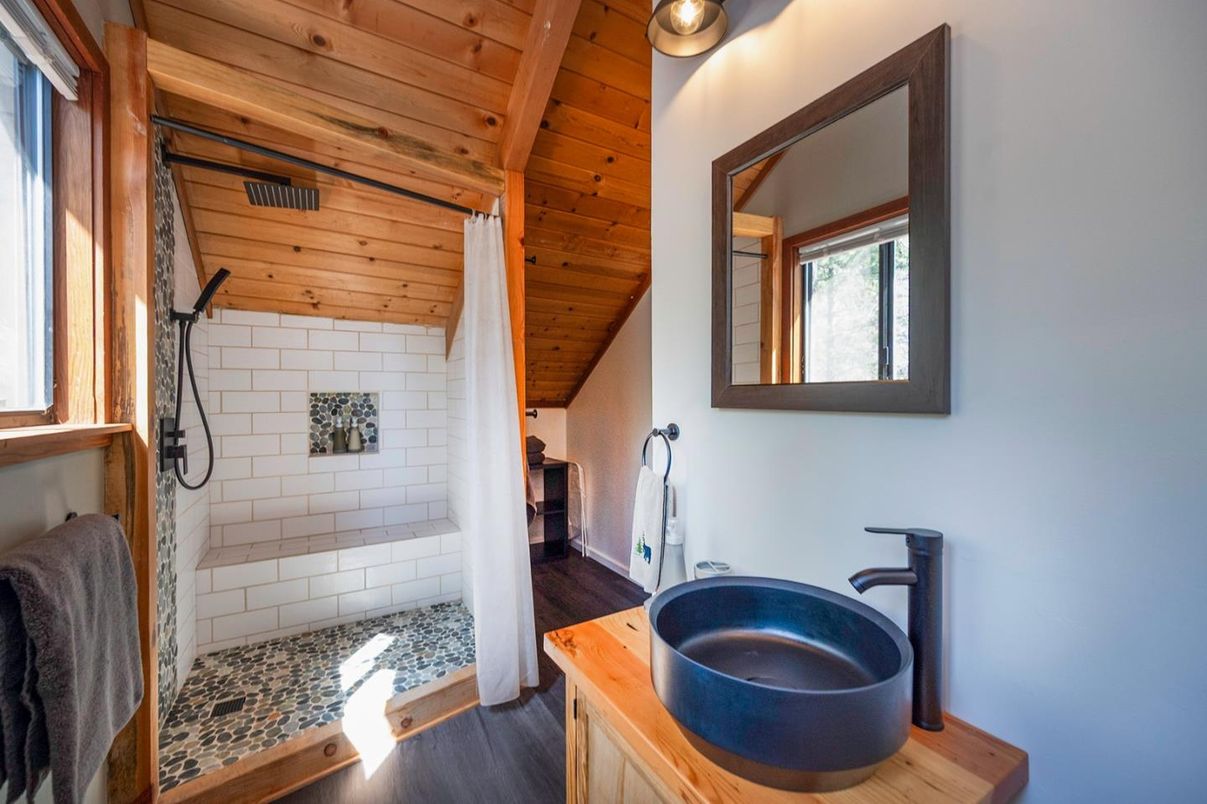 Bathroom, Interior, Wooden Ceilings, Wood Texture Flooring