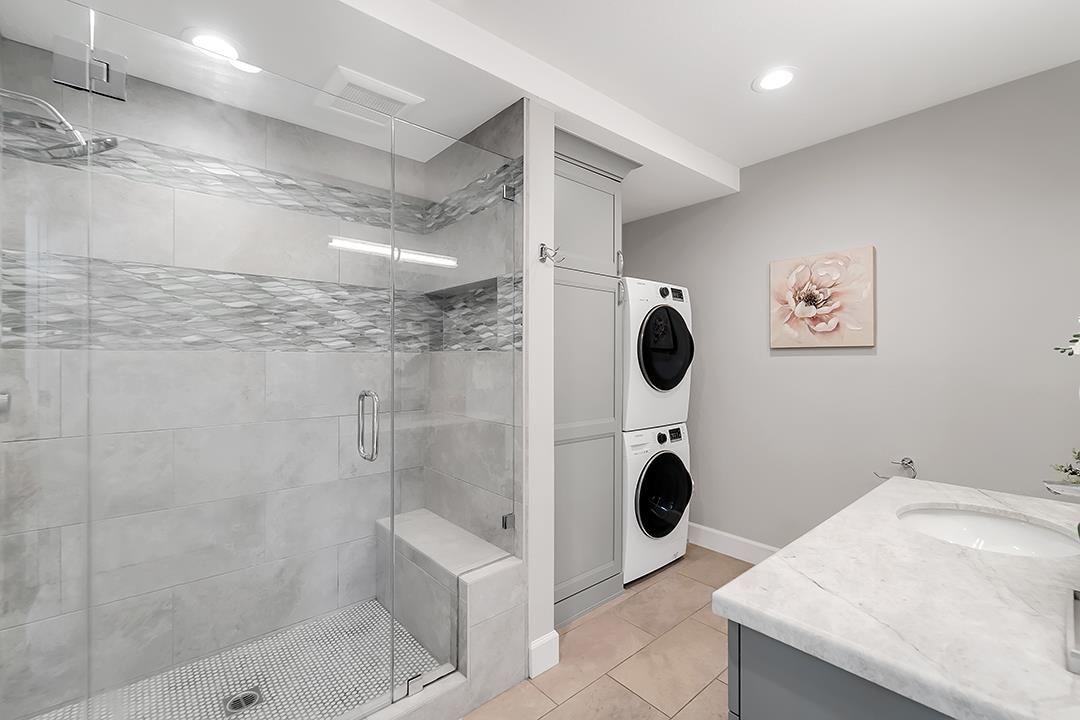 Bathroom, Glass Shower, Interior, Recessed Lighting, Washer