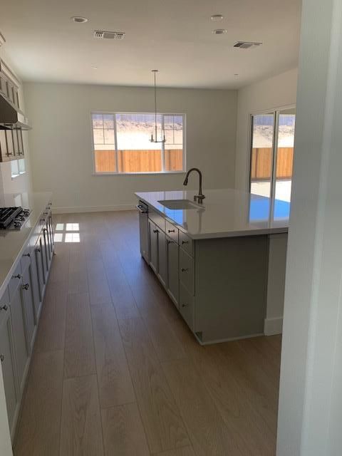 Interior, Kitchen, Pendant Lights, Recessed Lighting, Wood Texture Flooring