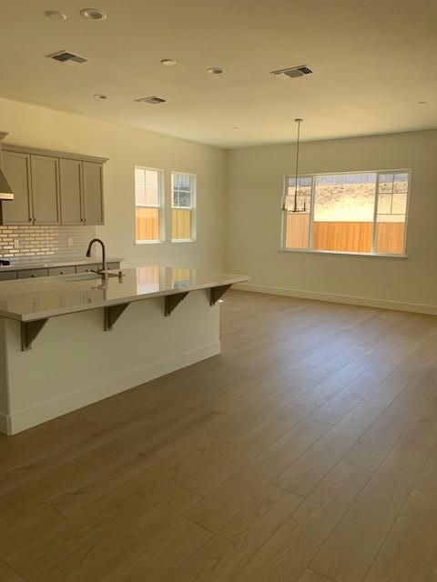 Interior, Kitchen, Pendant Lights, Recessed Lighting, Wood Texture Flooring