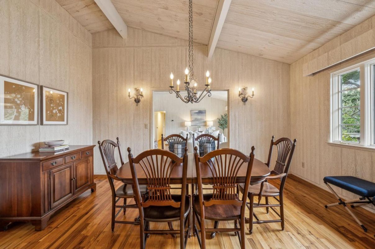 Chandelier, Dining room, Interior, Wooden Ceilings, Wood Texture Flooring