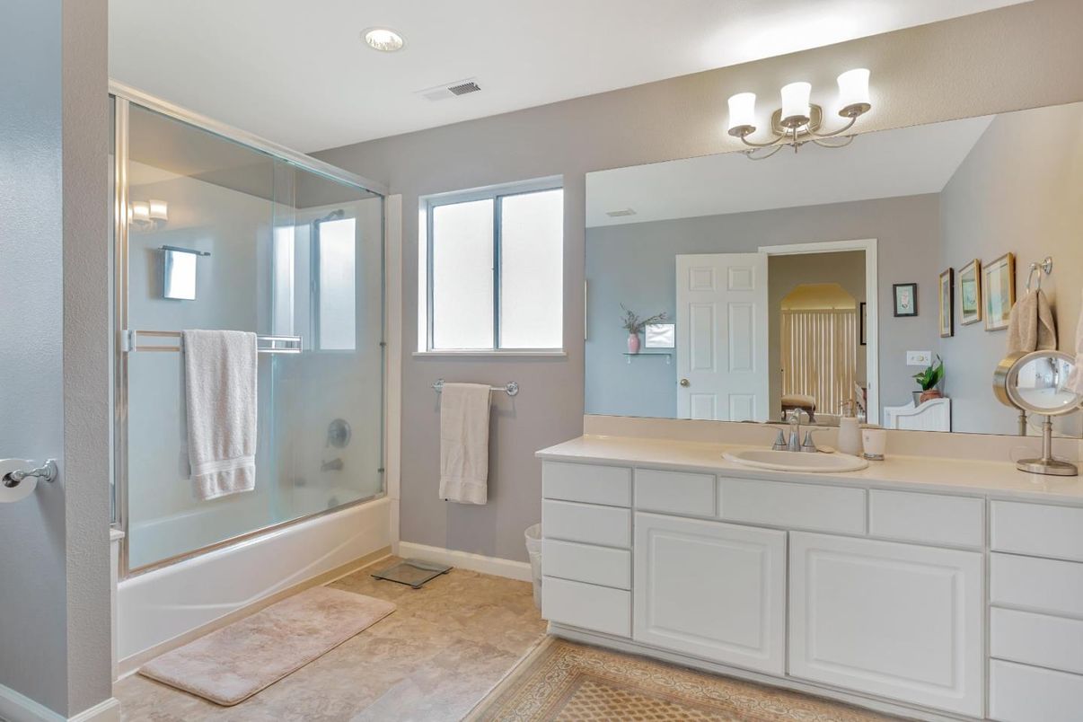 Bathroom, Dual Sink Vanities, Glass Shower, Interior, Recessed Lighting