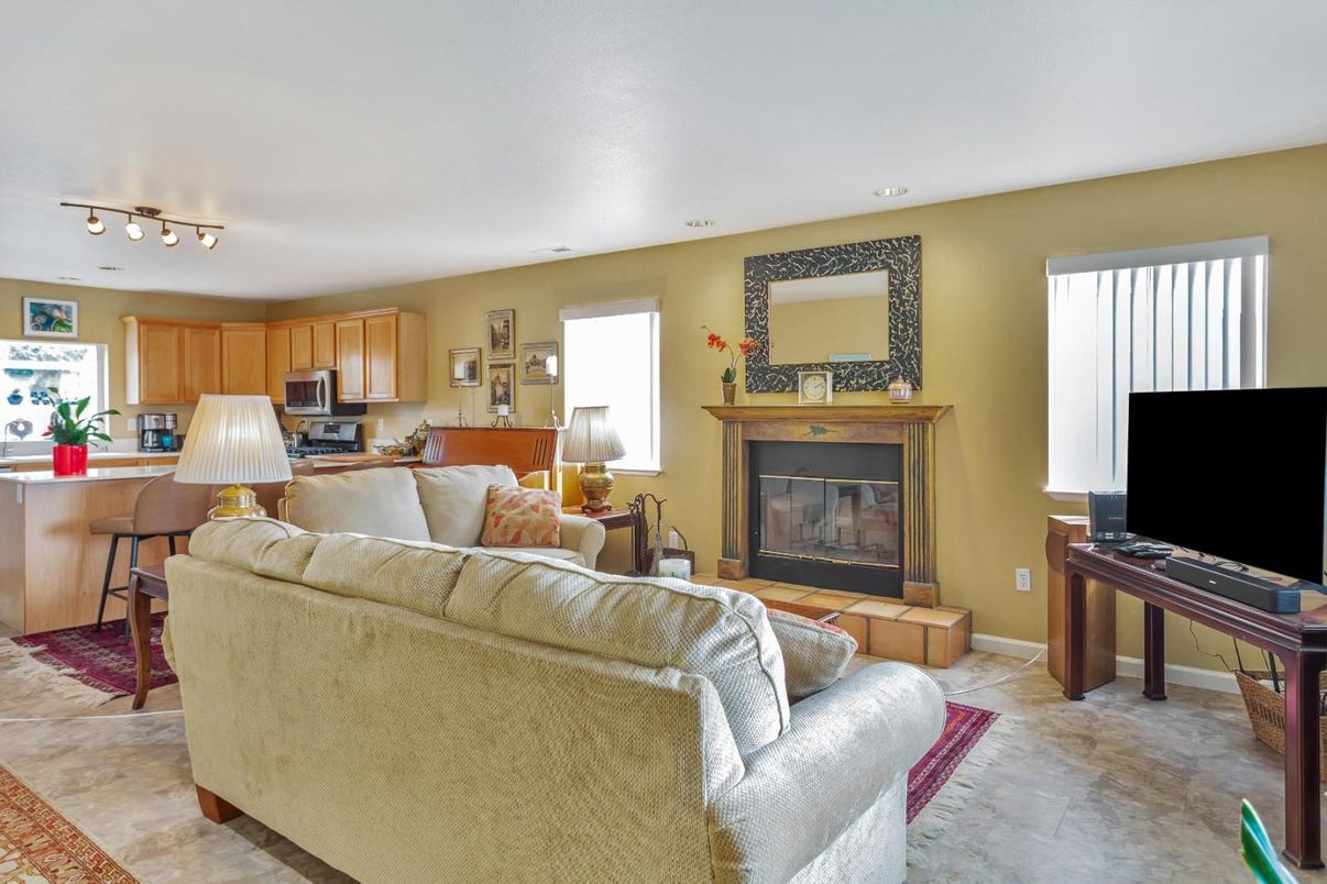 Fireplace, Interior, Kitchen, Living room, Recessed Lighting