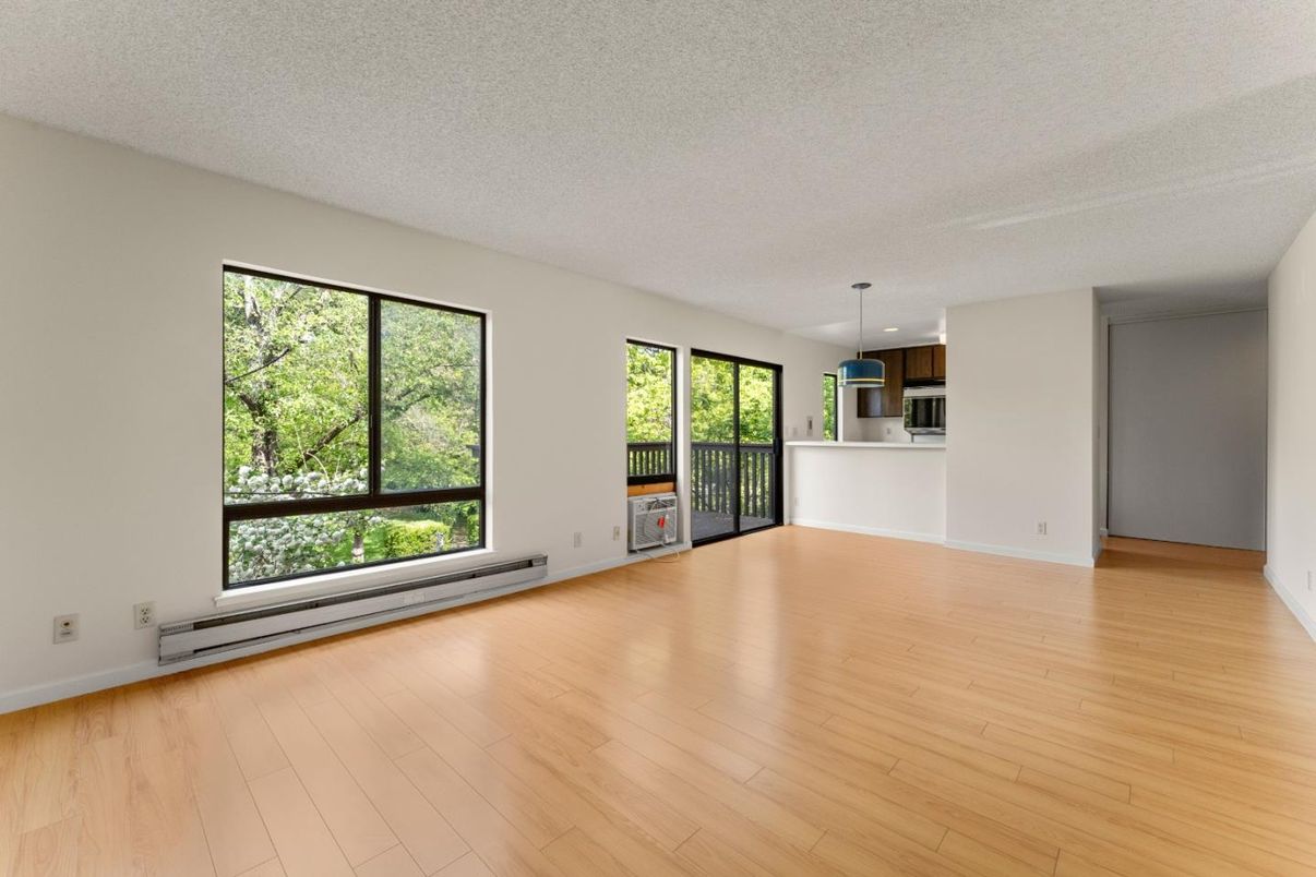 Empty room, Interior, Kitchen, Pendant Lights, Wood Texture Flooring