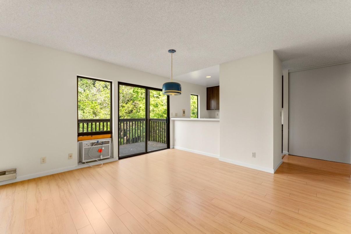 Empty room, Interior, Pendant Lights, Recessed Lighting, Wood Texture Flooring