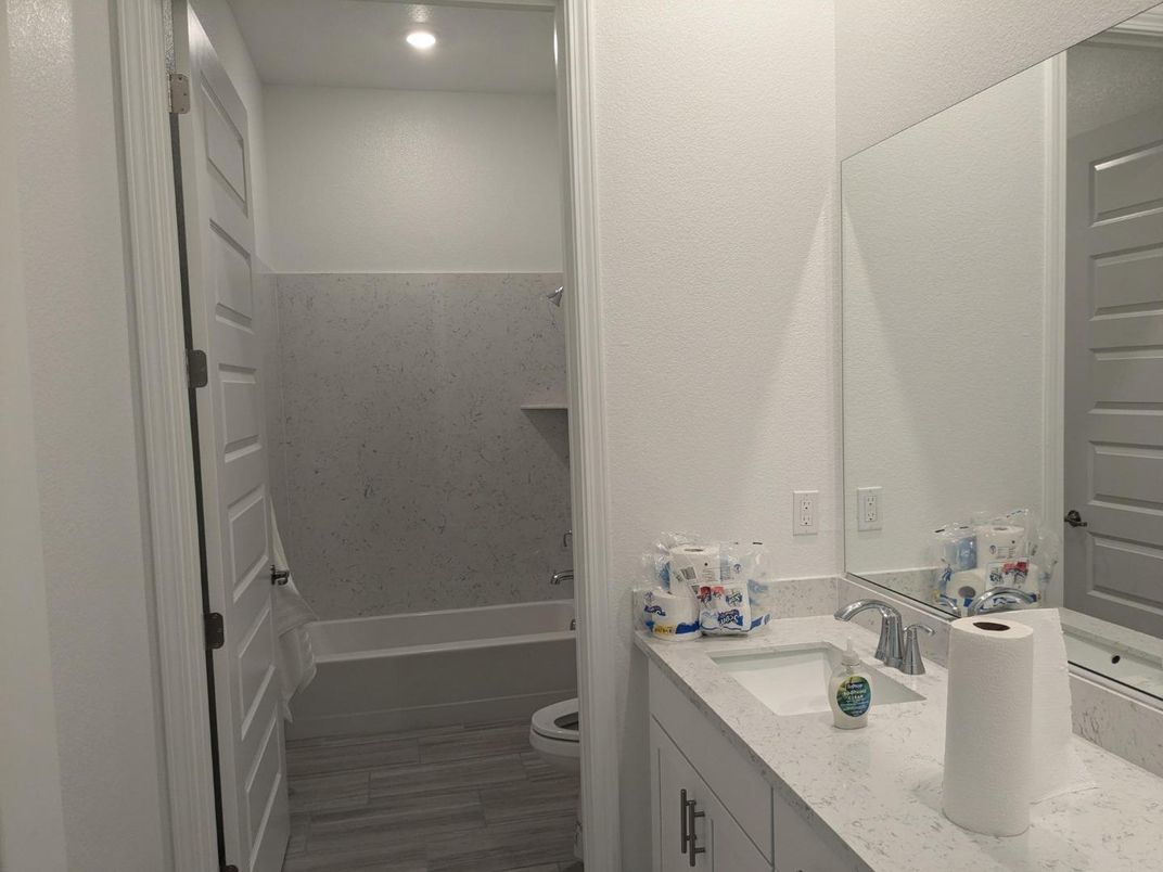 Bathroom, Interior, Recessed Lighting, Wood Texture Flooring