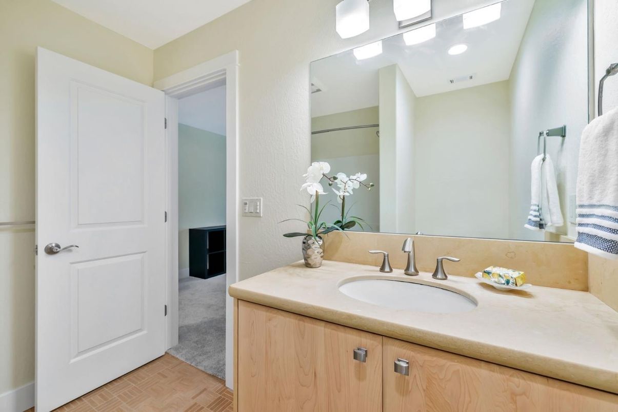 Bathroom, Interior, Recessed Lighting, Wood Texture Flooring