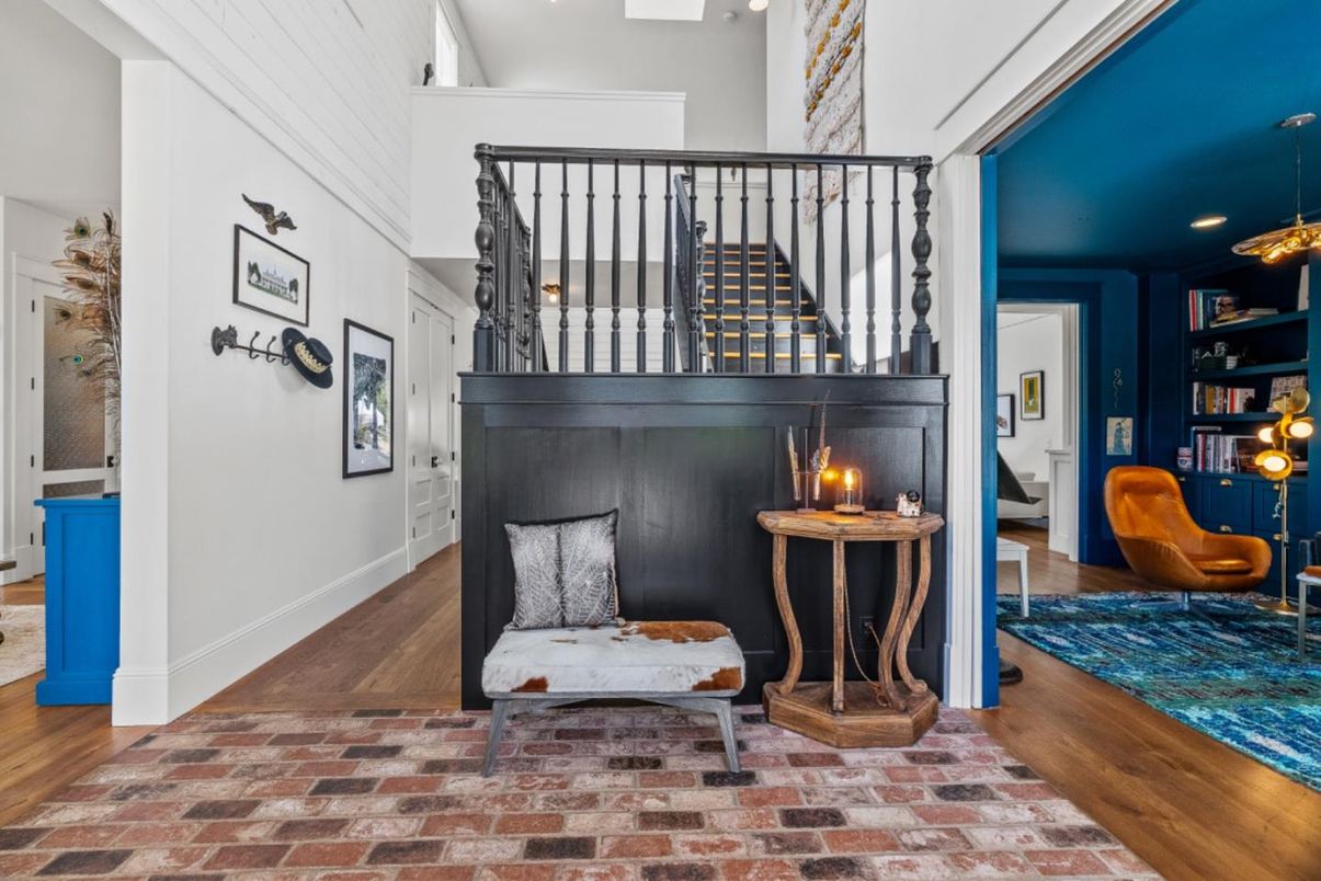 Fireplace, Interior, Recessed Lighting, Wood Texture Flooring