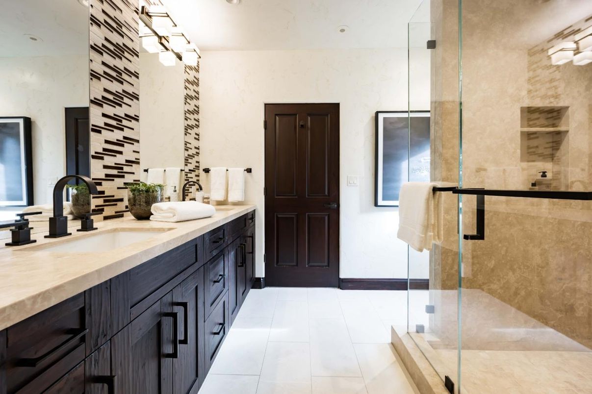 Bathroom, Dual Sink Vanities, Glass Shower, Interior, Recessed Lighting