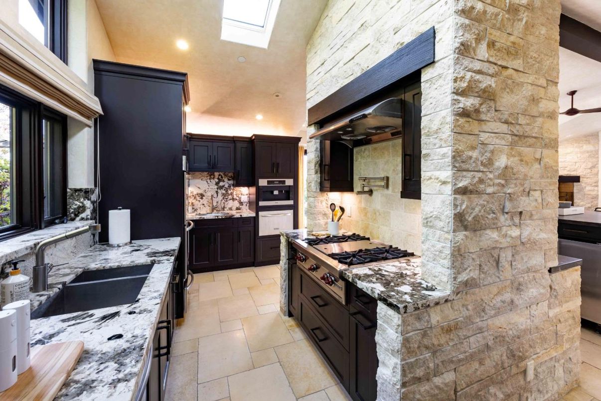 Interior, Kitchen, Recessed Lighting, Stone Walls