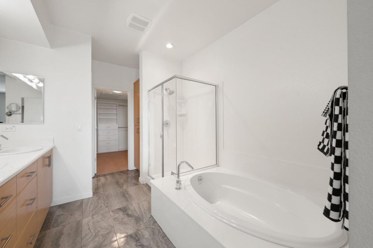 Bathroom, Dual Sink Vanities, Glass Shower, Interior, Recessed Lighting
