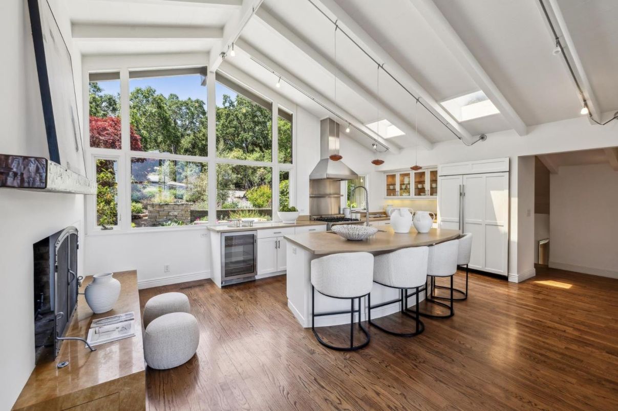 Fireplace, Interior, Kitchen, Wood Texture Flooring