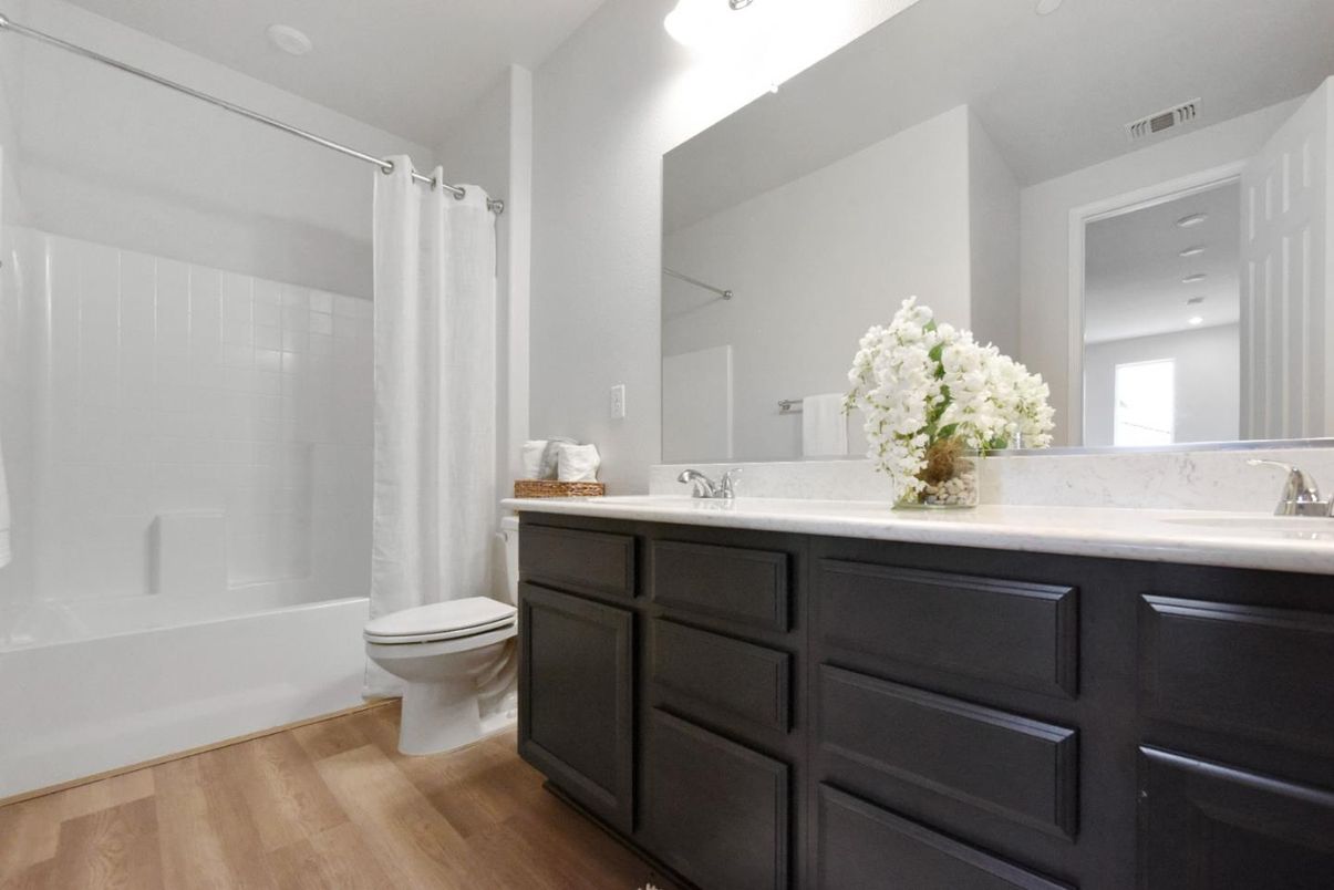 Bathroom, Interior, Recessed Lighting, Wood Texture Flooring