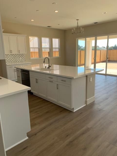 Chandelier, Interior, Kitchen, Recessed Lighting, Wood Texture Flooring