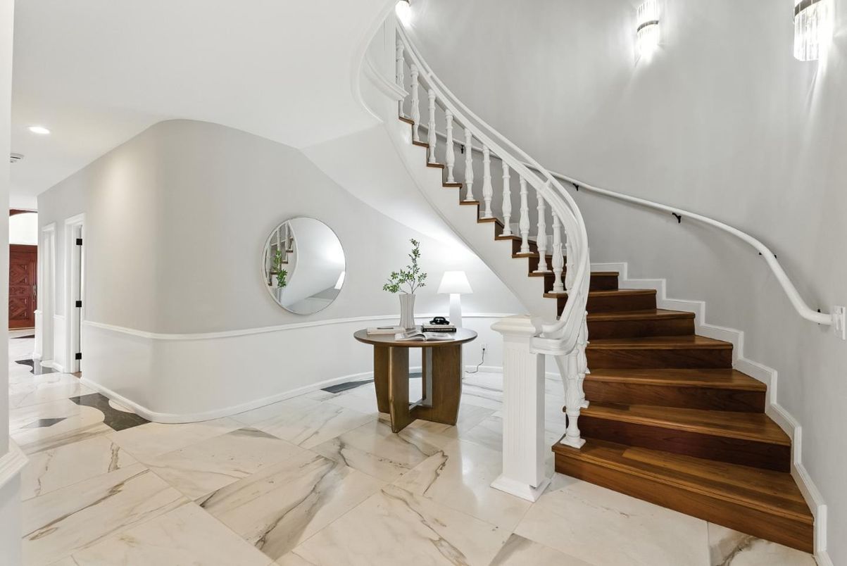 Fireplace, Interior, Living room, Marble, Recessed Lighting, Water, Wood Texture Flooring